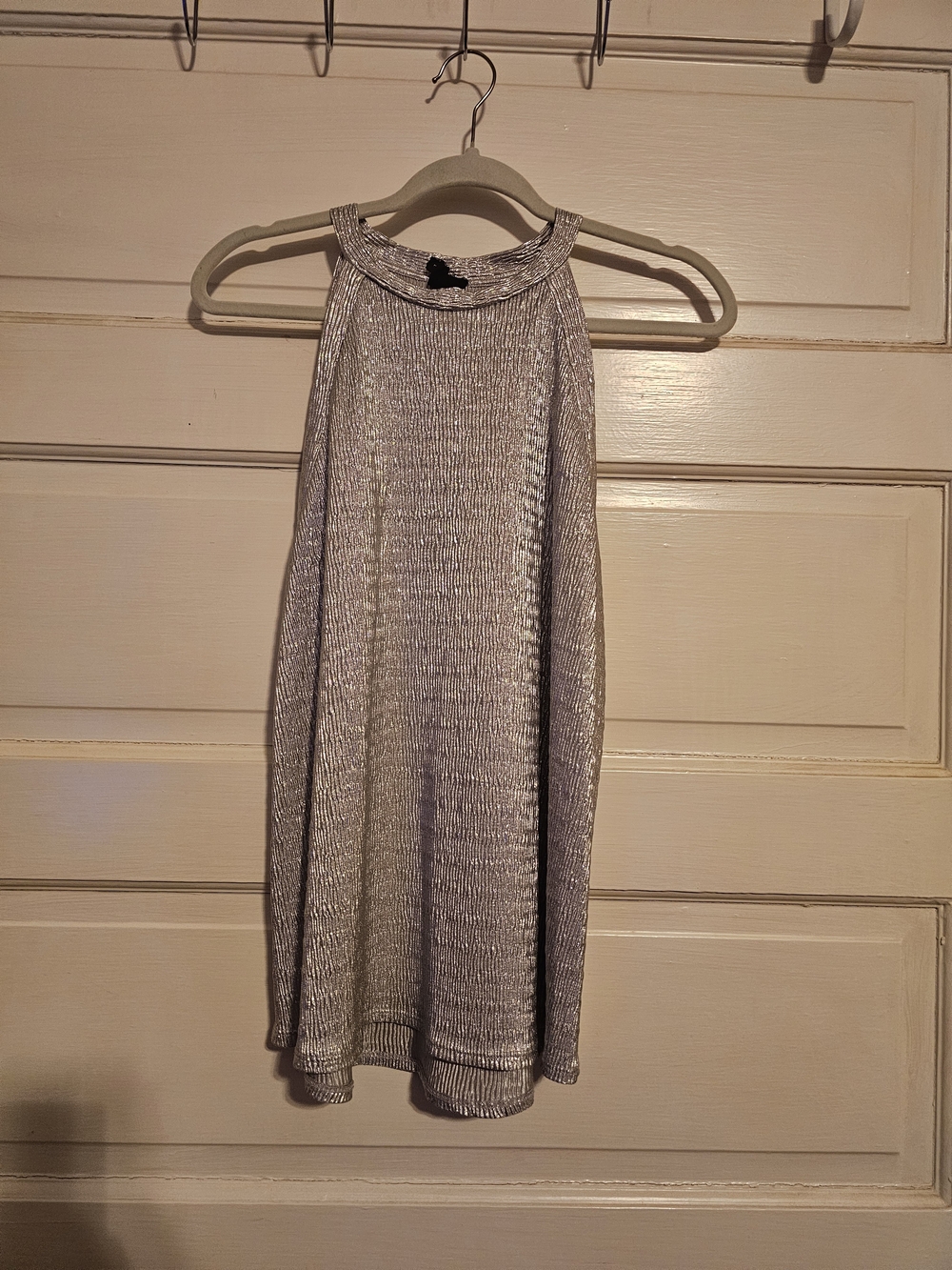 W5 Silver Metallic Ribbed Halter Top Blouse